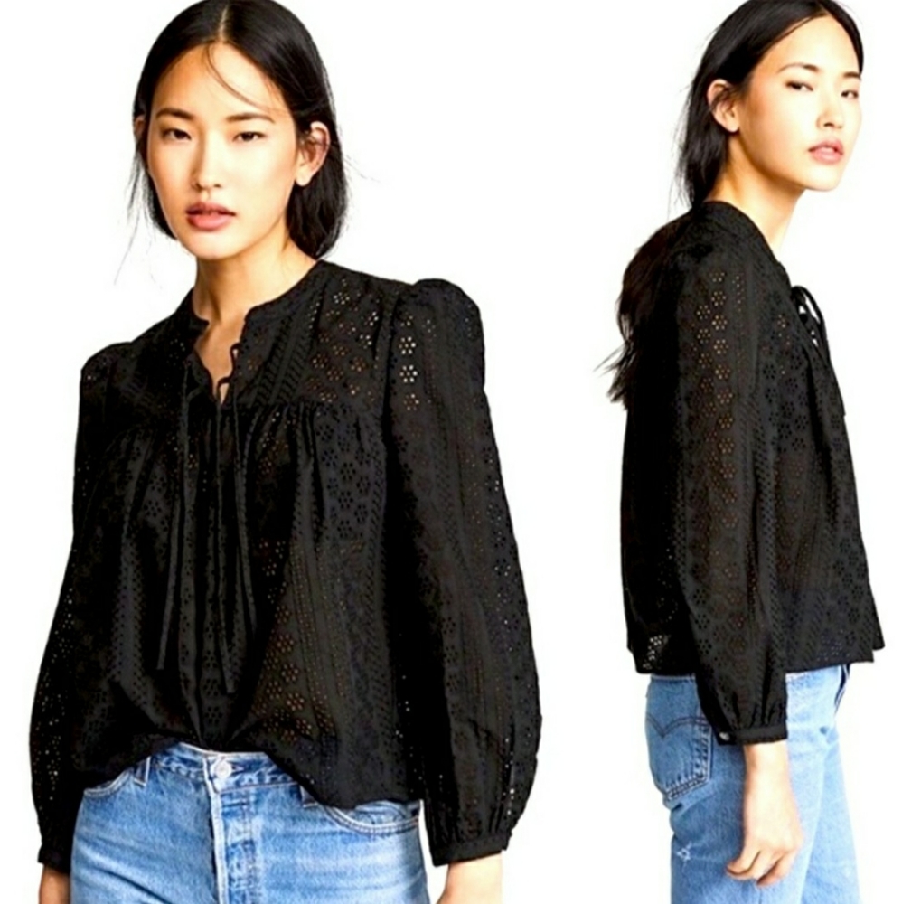 Madewell Eyelet Double-Tie Peasant Top